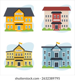 Set of exterior school buildings with flat design concept