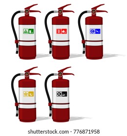 Set of Extinguisher tank with Fire class icon on transparent background
