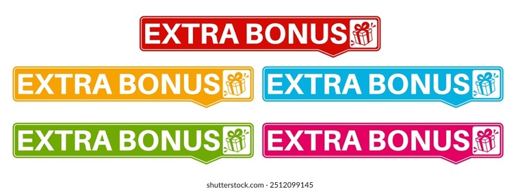 Conjunto de icono de signo de bonificación adicional. Etiquetas de premio Etiqueta engomada Venta Símbolo de promoción Ilustración vectorial de diseño