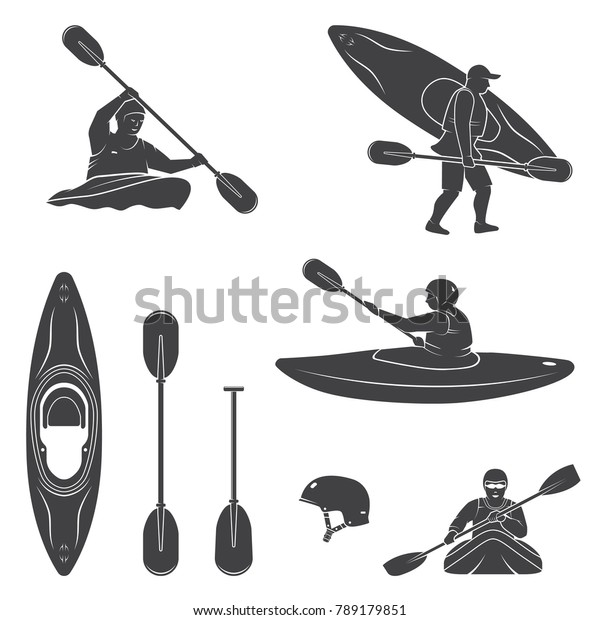 極端な水上スポーツ用具 カヤカー カヌーシルエットのセット ベクターイラスト コレクションには カヤック パドル ヘルメット カヤーシルエットなどが含まれます のベクター画像素材 ロイヤリティフリー 789179851