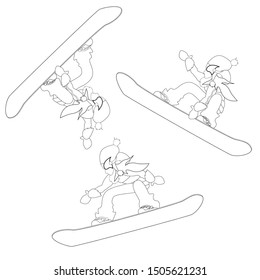 Set extreme girl snowboarder. Vector illustration.