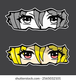 set of eye anime girl with yellow hair good for sticker, decals, t shirt design, printable, etc