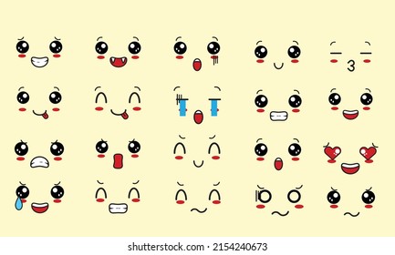 Set Eye Cartoon Kawaii Expression