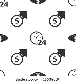Set Eye with dollar, Clock 24 hours and Financial growth and coin on seamless pattern. Vector