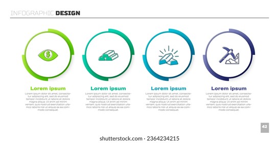 Ele un ojo al dólar, barras de oro y minería. Plantilla de infografía empresarial. Vector