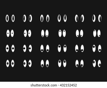 Set of eye emoticon vector isolated on black background. Emoji vector. Eye icon set. Emoticon icon web.