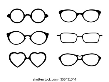 Set of eye glasses icons isolated on white background. Vector illustration.