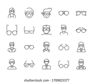 Set of eye glasses Related Vector Line Icons. - vector