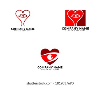 Set of Eye heart love logo vector design