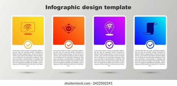 Set Eye of Horus, símbolo egipcio Sol alado y Papiro. Plantilla de infografía empresarial. Vector