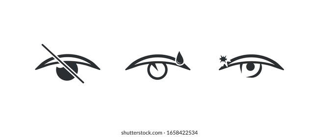 Set of eye icon flat style. Human vision. Images of open and closed eyes with eyelashes. Human organs of vision in different positions, visual system in graphic design. Vector illustration, EPS 10.