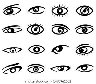 set of eye icon illustration, eye symbol design vector, black colour and white background