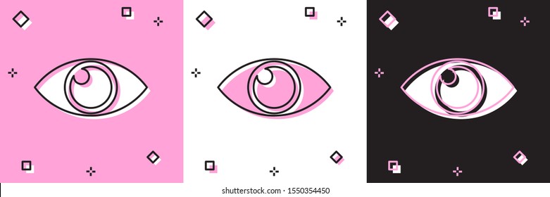 Set Eye icon isolated on pink and white, black background.  Vector Illustration