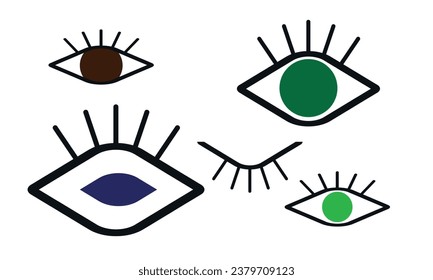 set of eye icon linear graphic element symbol of vision Vector illustration