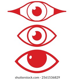 Set of eye icon. Red eyeball icon