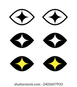 Set of eye icons. Eye of a cat, reptile, dragon or tiger. Symbol of viewing or visibility.
