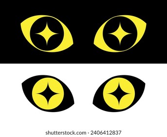 Set of eye icons. Eye of a cat, reptile, dragon or tiger. Symbol of viewing or visibility.