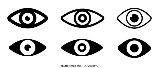 Set of eye icons in different shapes. Flat vector illustration
