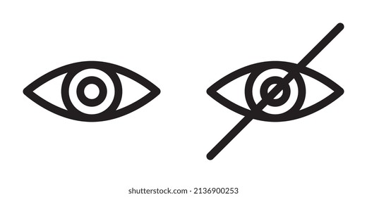 A set of eye icons. Hide password,show password. Visible, invisible signs. Editable stroke. Vector graphics