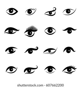 Set of Eye Icons Isolated on White Background. Ophthalmologist Logos or Elements Collection