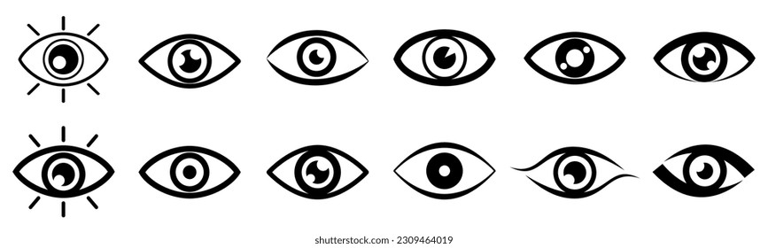 Set eye icons, vision blue signs – vector