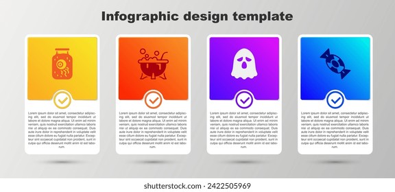 Ele ojo a un frasco, caldero de brujas de Halloween, Fantasma y Candy. Plantilla de infografía empresarial. Vector