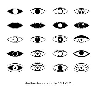 Set of eye line icons. Simple pictograms pack. Human organs of vision in different positions, visual system in graphic design.