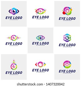 Vektorillustration des Design-Konzepts für das Auge-Logo Farbiges Mediensymbol. Vision Logotype Konzept.