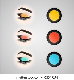 Augenschminke. Geschlossenes Auge mit langen Wimpern. Augenschatten. Vektorgrafik.