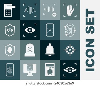 Set Eye scan, Fingerprint, Voice recognition, Shield eye, Digital door lock and Mobile and face icon. Vector