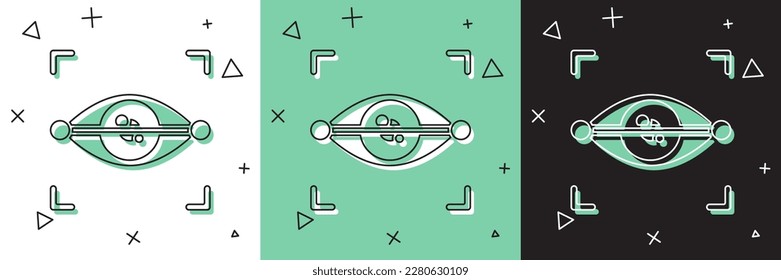 Set Eye scan icon isolated on white and green, black background. Scanning eye. Security check symbol. Cyber eye sign.  Vector