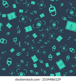 Set Eye scan, Lock and key, Security camera and Safe on seamless pattern. Vector