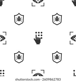 Set Eye scan, Password protection and System bug on seamless pattern. Vector