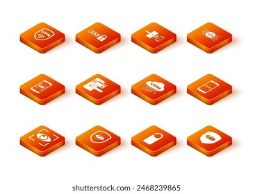 Set Eye scan, Escudo y ojo, Móvil, Cerradura de puerta digital con conexión inalámbrica, Por favor no molestar y Cloud VPN interfaz icono. Vector