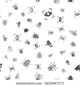 Set Eye scan, Smart key, Security camera and System bug on seamless pattern. Vector