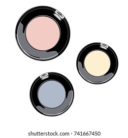 Set eye shadow palette, makeup tool template isolated on white background for design, 3d illustration