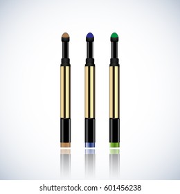 Set of Eye shadow Pencil Package Design Premium Cosmetic Ads mock up template. 3D Realistic Vector Illustration.