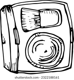 Set of eye shadows and a brush. Beauty and self-care. Hand drawn doodle illustration.
