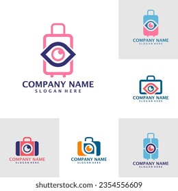 Set of Eye with Suitcase logo design vector. Suitcase logo design template concept