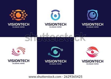 Set of Eye tech logo design. Global vision tech logo template