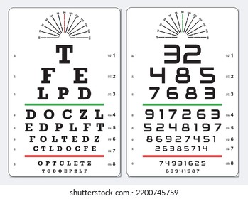 Set Of Eye Test Chart Isolated Or Vision Exam Medical Diagnostic. Eps Vector