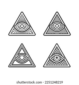 Set of Eye in Triangle Sign, Masonic Illuminati Symbols 