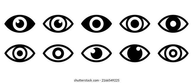 Se establece con iconos de vector ocular. Los ojos humanos en el fondo blanco. Símbolo de visión. Ver o ver la señal. Vector 10 EPS.