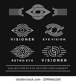 Set of Eye vector logo. Line art style. Creative camera shutter vision logotype. Photo video control sign. Vision Logo concept idea.