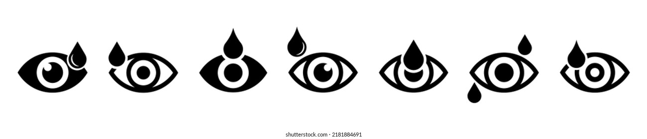 Set of eye and water drop icons vector on white background. Water drop and human eyeball. Teary eye. 