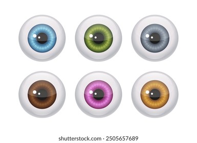 Set of eyeballs with colored irises. 