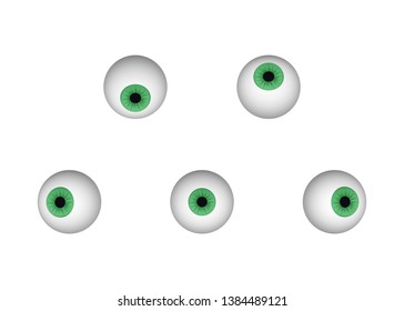 A set of eyeballs. Green human eye vector illustration. Looking right, down, up, right and left.