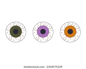 A set of eyeballs isolated on white background. Halloween elements. Clip art. Horror party artwork.