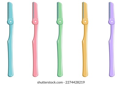 Set of eyebrow razors in different colors. Isolated on a white background. Vector illustrations. 