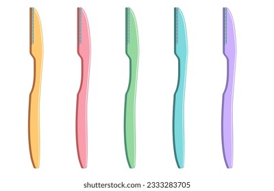 Set of eyebrow razors or eyebrow trimming knife in different colors.